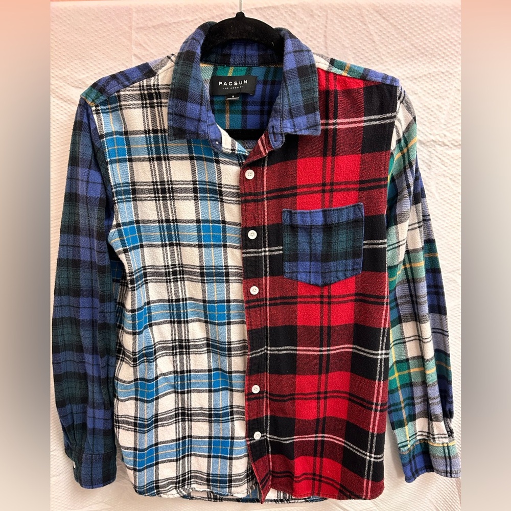 PacSun Men's Colorblock Plaid Shirt - Blue, Red, Green
